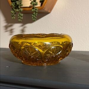 Vintage Amber Glass Decorative Bowl